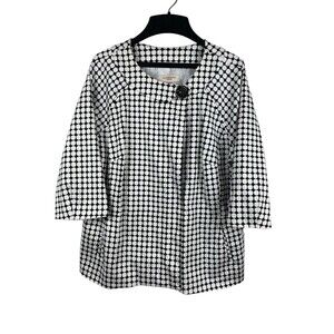 Covington Black White Square Pattern One Button Fitted Lined 3/4 Sleeve Top XLP